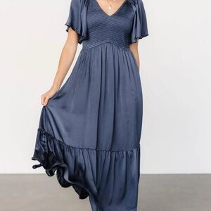 Midnight Blue Lovell Smocked Midi Dress Size L